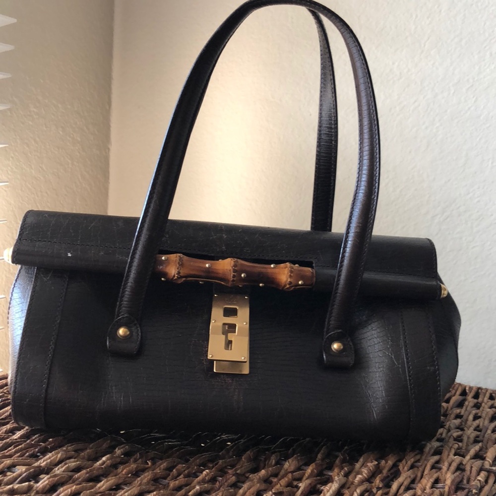 Gucci Crocodile Embossed Leather Bamboo Bullet
